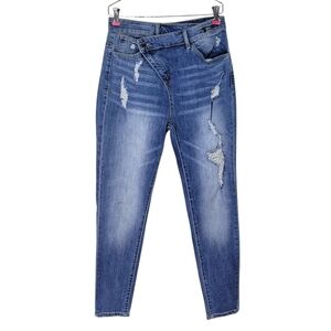 Fashion Nova Jeans Size 11 30X30 Tapered Distressed Offset Front Button New